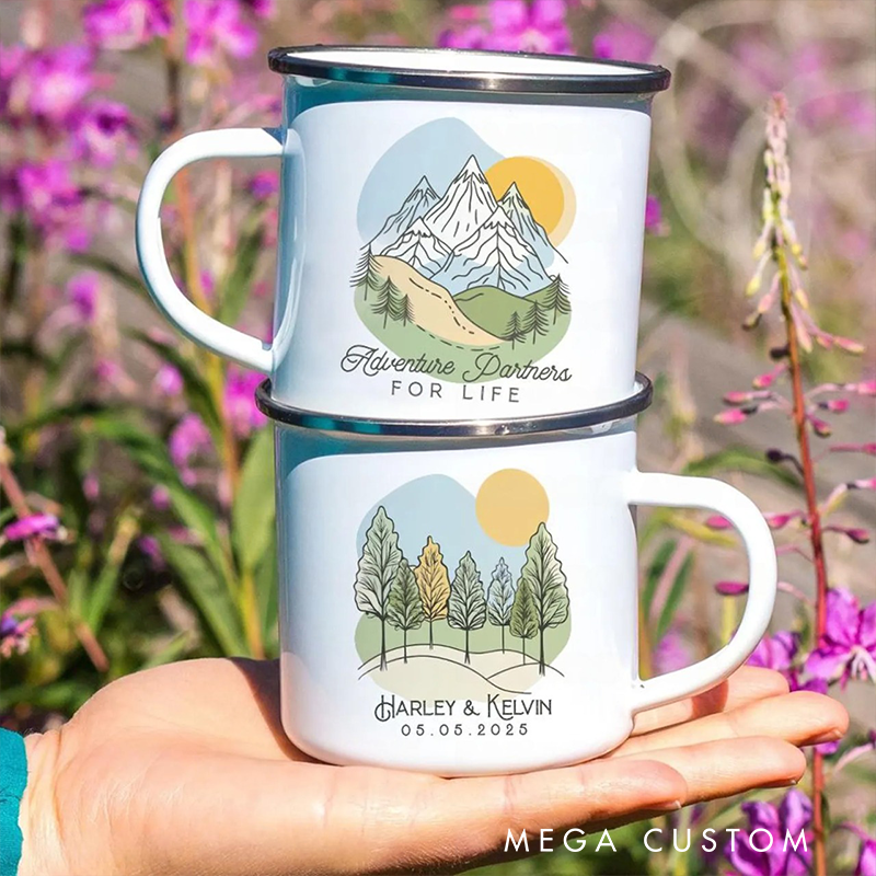 Personalized Adventure Camping Mugs Camping Couple Mugs Mountain Mug Newlywed Anniversary Gift