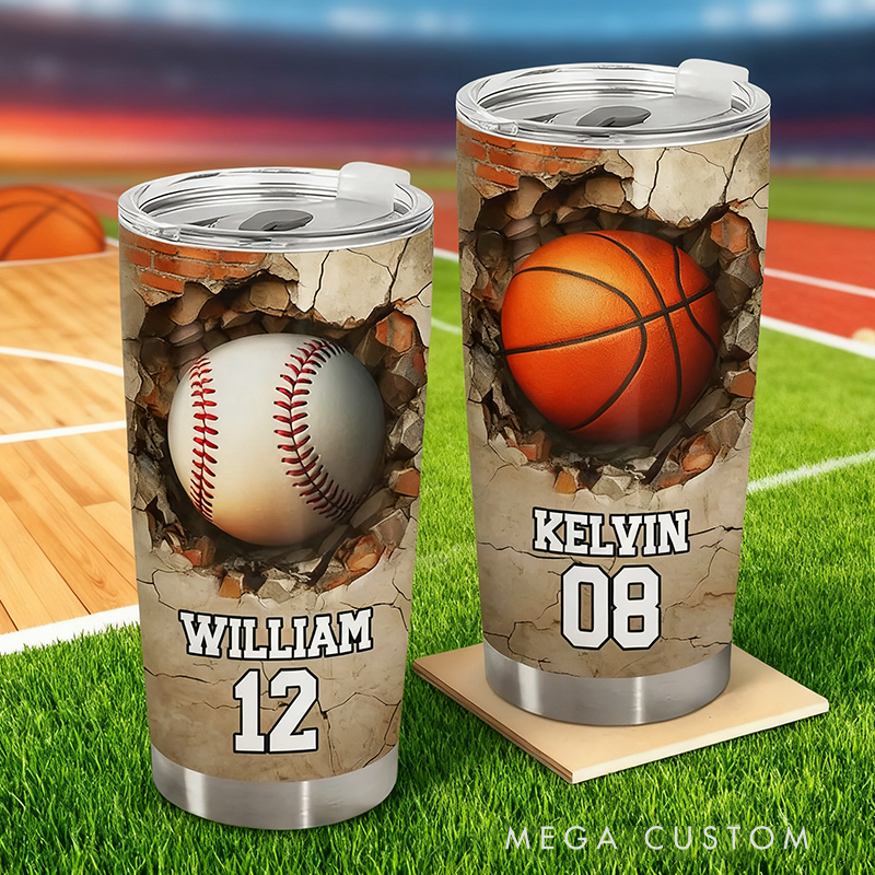 Personalized Sports Tumbler with 3D Cracked Wall Design and Custom Name
