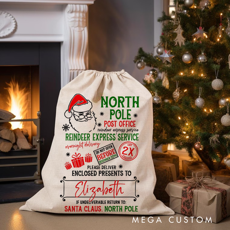 Personalized  Christmas Large Santa Sack Christmas Present Sack Kids Christmas Gift Bag Special Delivery Christmas Santa Clause Holiday Gift Bag Kids