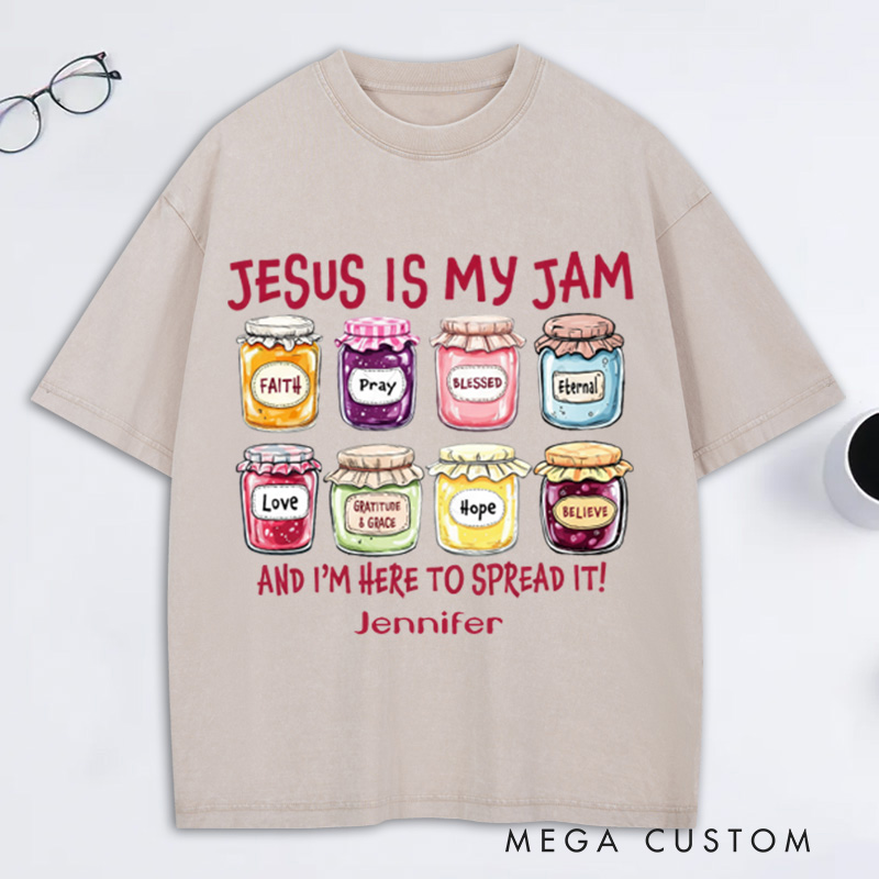 Personalized Jesus is My Jam Washed T-Shirt with Name Retro Shirt Religious Gift for Christian Women