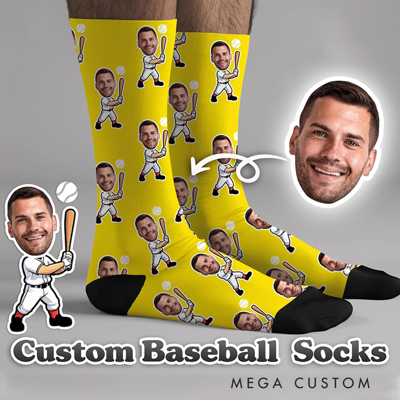 Personalized Baseball Socks with Custom Face and Cartoon Design