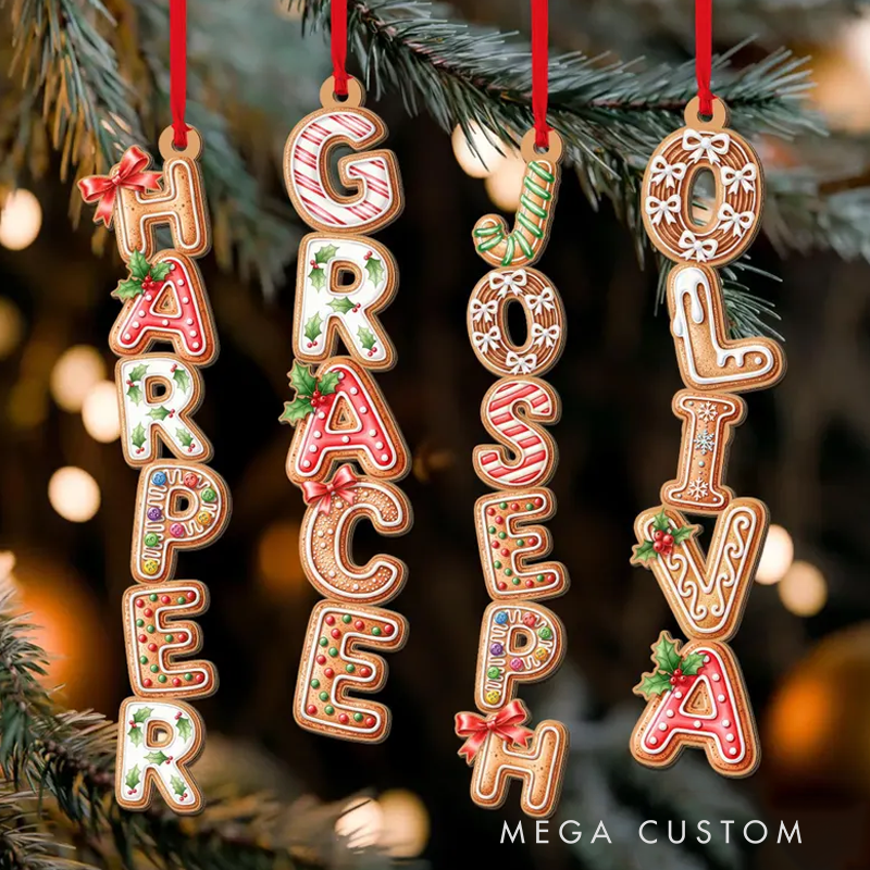 Personalized  Gingerbread Alphabet Ornament Kids Name Ornament, Christmas Tag for Stockings Kids Christmas Gifts