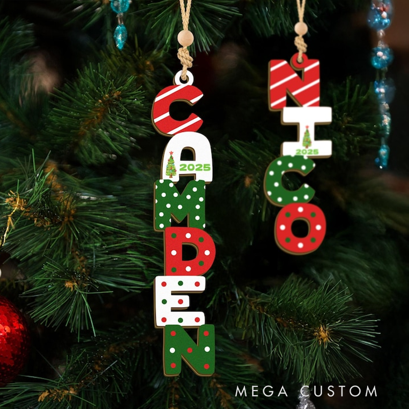 Personalized Christmas Name Letter Ornament 2025 Custom Christmas Tag Stocking Tag Christmas Gift Family Ornament