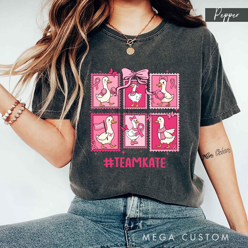Personalized Breast Cancer Awareness Month Comfort Colors Shirt I Wear Pink for Breast Cancer Shirt Goose Pink Ribbon Tshirt Breast Cancer Fighter Gift