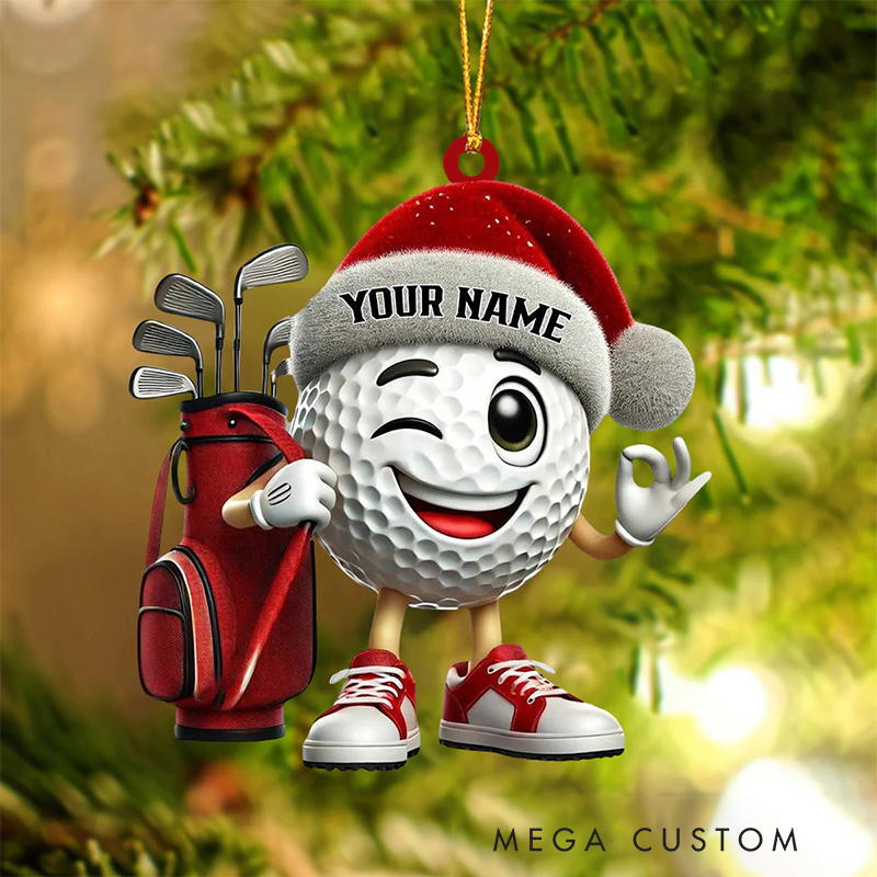 Personalized 3D Acrylic Golf Christmas Ornament with Playful Character and Custom Name Design  