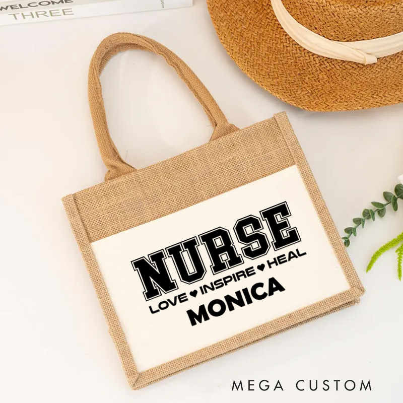 Personalised Nurse Burlap Tote Bag Nurse Love Inspire Heal Design Perfect Gift for Yourself or a Loved One