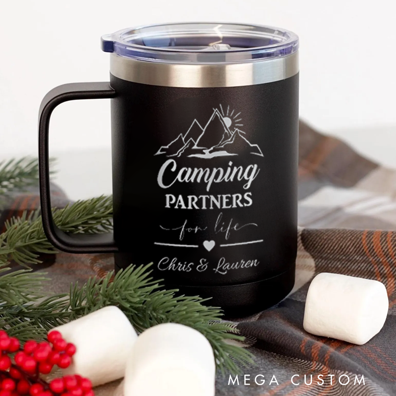 Personalized Camping Mug with Handle Custom Outdoor Coffee Tumbler Hiking and Campfire Bachelorette Gift