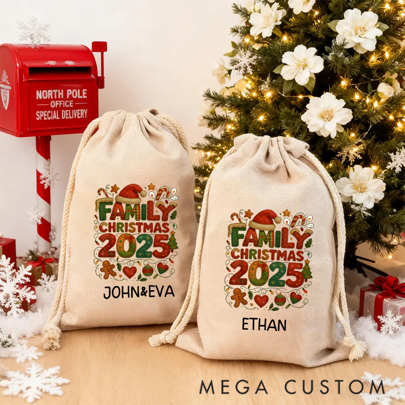 Personalized Grid Family Christmas Happy Gift Christmas Sack