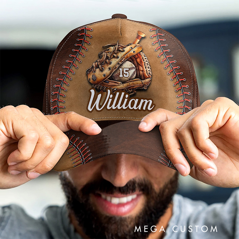 Personalized Baseball Themed Cap with Name and Player Number Customization