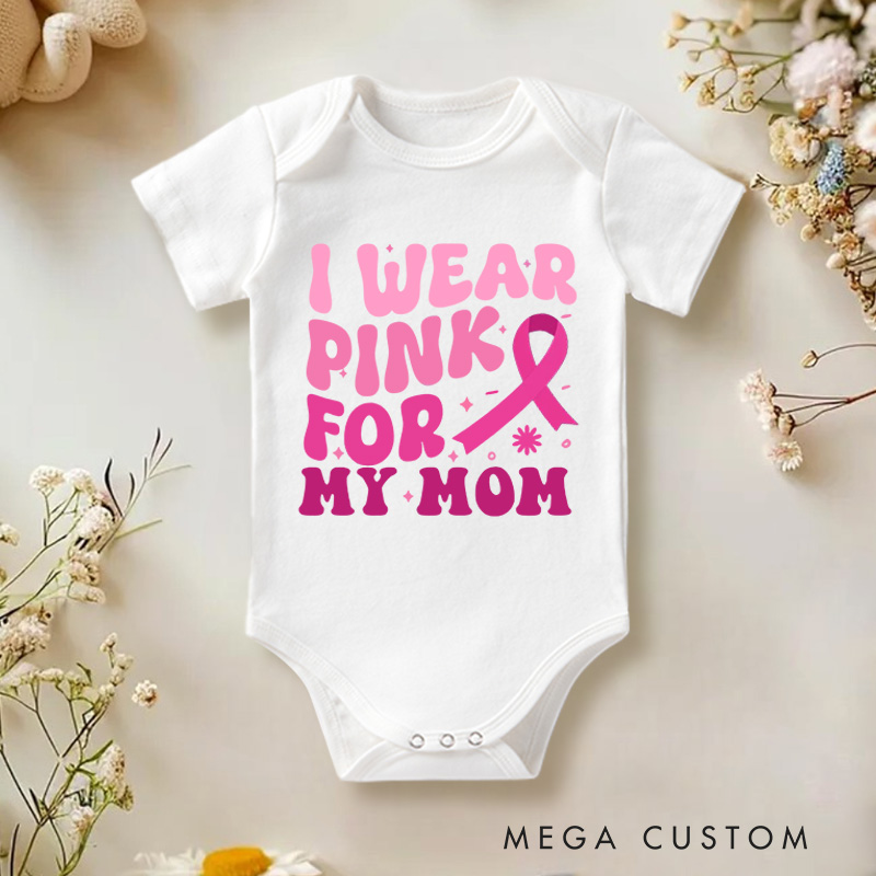 Personalized Breast Cancer Support Baby Bodysuit with Customizable Pink Ribbon Message for Awareness and Solidarity
