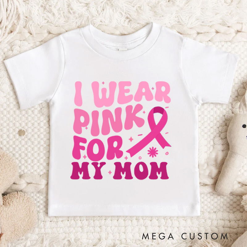 Personalized Breast Cancer Support Kids T-Shirt with Customizable Pink Ribbon Message for Awareness and Solidarity