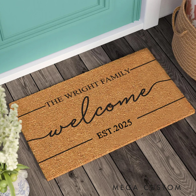 Personalized Welcome Door Mat for New Home Housewarming Gift Custom Outdoor Entrance Rug Durable Coir Floor Mat for Front Porch Home Decor
