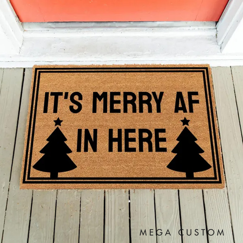 Personalized Merry AF Christmas Doormat Holiday Welcome Mat Funny Holiday Welcome Mat New Home Housewarming Gift