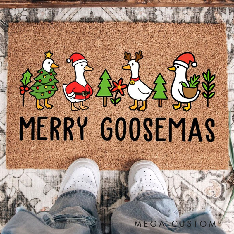 Personalized Merry Goosemas Door Mat Funny Goose Christmas Doormat Holiday Farmhouse Entry Rug Cute Xmas Goose Decor Christmas Welcome Mat
