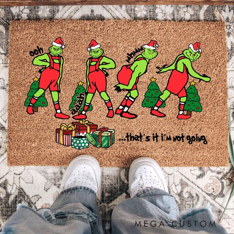 Personalized Green Welcome Christmas Door Mat Funny Holiday Welcome Mat With Santa Hat Green Inspired Doormat Cute Christmas Entry Rug Xmas Porch