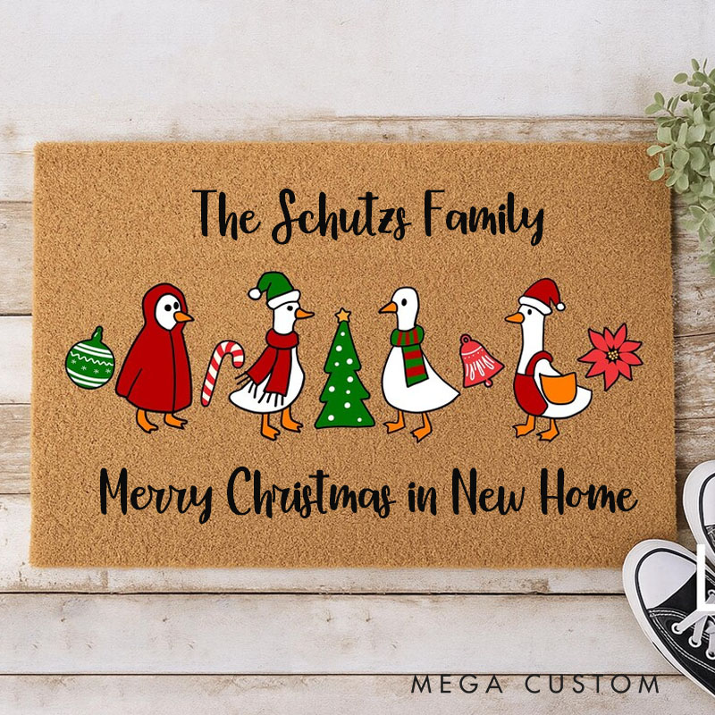 Personalized Christmas Goose Doormat Santa Goose Doormat Cute Christmas Doormat Merry Goosmas Rug Christmas Animal Rug Christmas Porch Decor