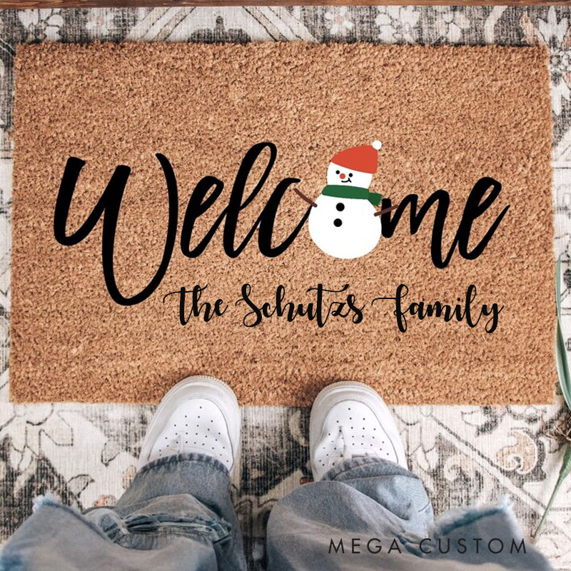Personalized Welcome Mat Funny Christmas Doormat Snowman Christmas Doormat Holiday Entry Rug Festive Xmas Decor Unique Housewarming Gift Xmas Doormat