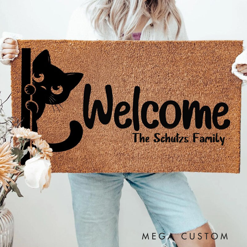 Personalized Welcome Cat Doormat Funny Cat Doormat Gift For Pet Lovers Custom Cat Doormat New Home Cat Lover Present Hope You Like Cats
