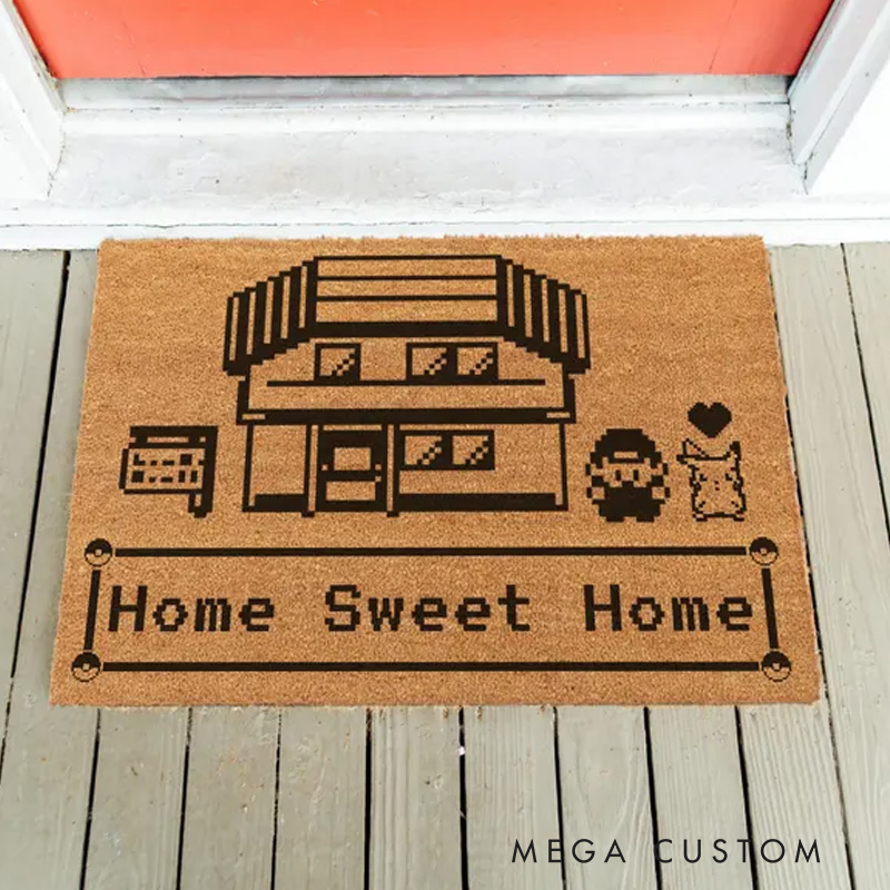 Personalized Home Sweet Home Door Mat for New Home Housewarming Gift Custom Retro Pixel Art Floor Mat Durable Coir Outdoor Entrance Rug for Porch Decor