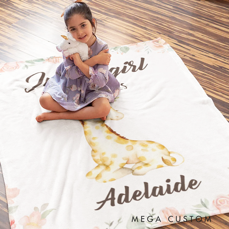 Personalized Just A Girl Who Loves Giraffe Floral Blanket with Name Birthday Gift for Girls