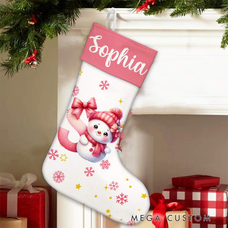 Personalized Cute Cartoon Santa Hat Snowman Initial Christmas Stocking with Name Christmas Gift