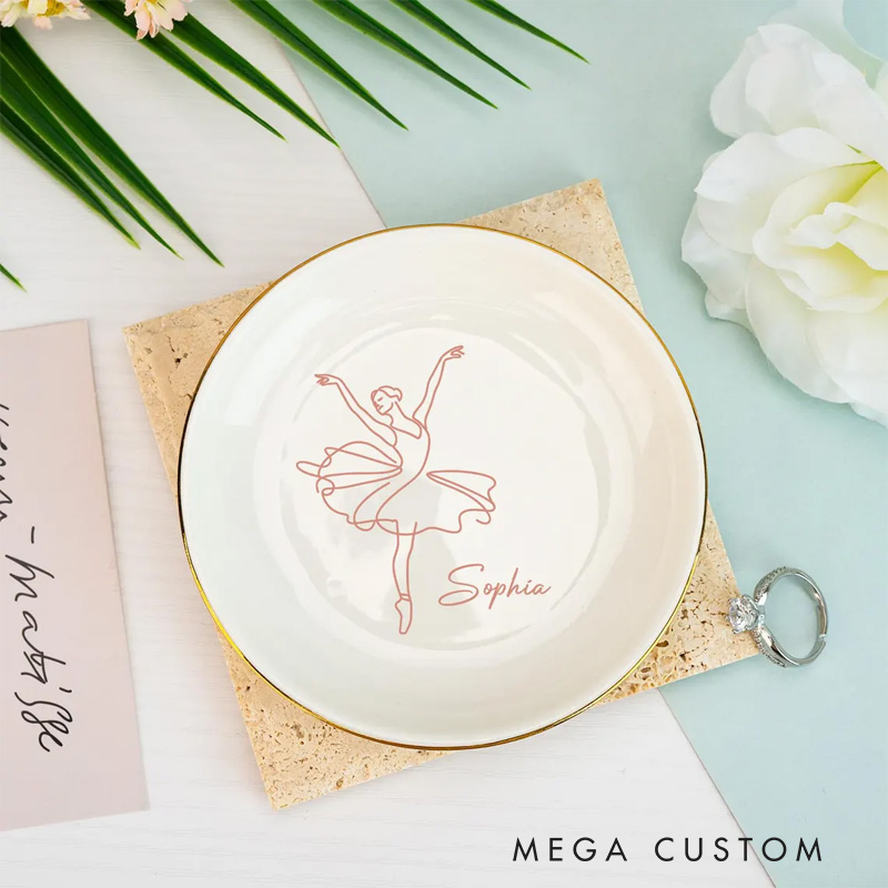 Personalized Ballet Sketch Jewelry Dish Dance Gift For Little Girls Dance Teacher Recital Gifts Ballet Dancer Trinket Tray Dance Team Ring Holder