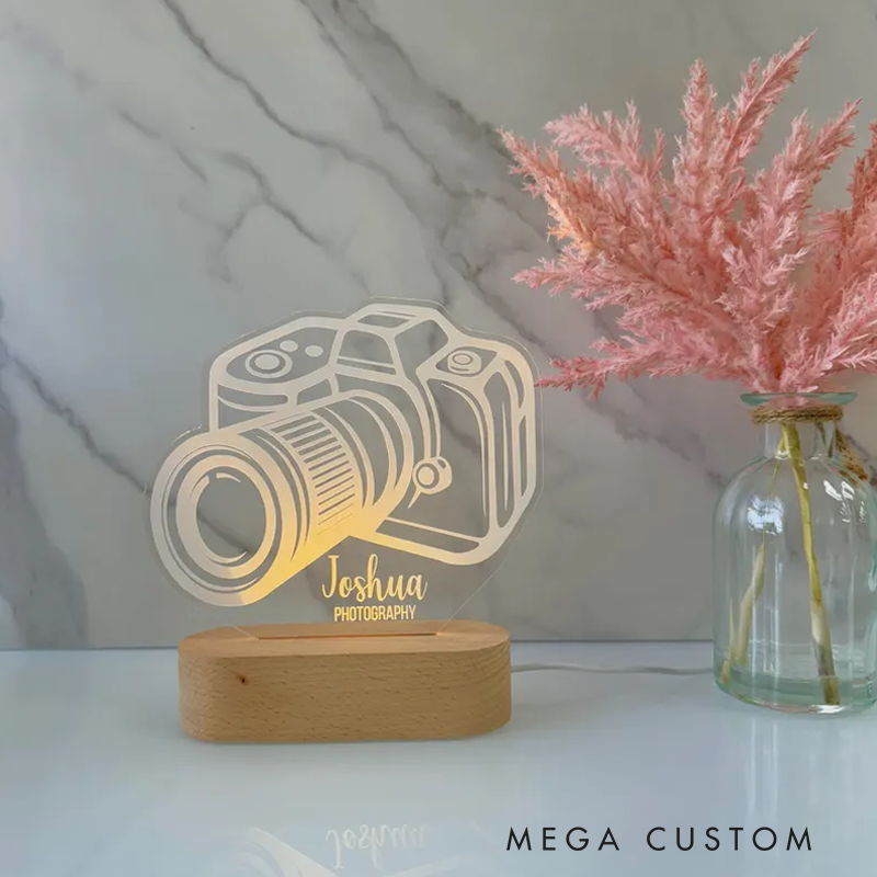 Personalized Camera Night Light Custom LED Photo Room Lamp Perfect Photographer Gift Unique Decor Bedroom Nightlight