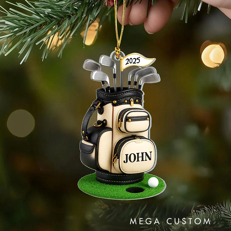 Personalized Golf Bag Christmas Ornament with Custom Name and Year 