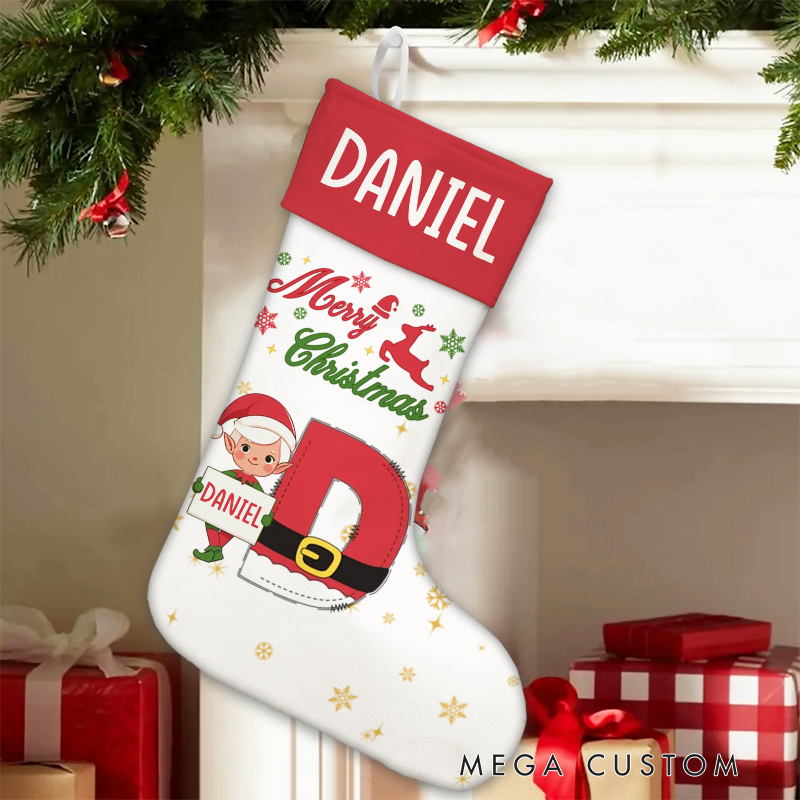 Personalized Christmas Elf Christmas Stocking with Name and Initial Christmas Party Gift
