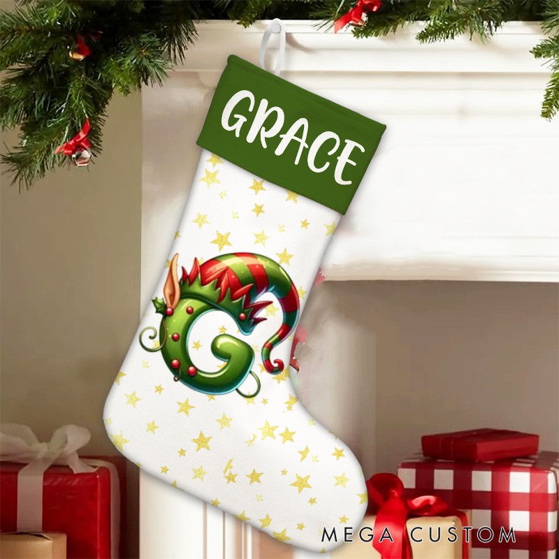 Personalized Christmas Tree Snowman Elf Christmas Stocking with Name lnitial Christmas Party Favors Gift