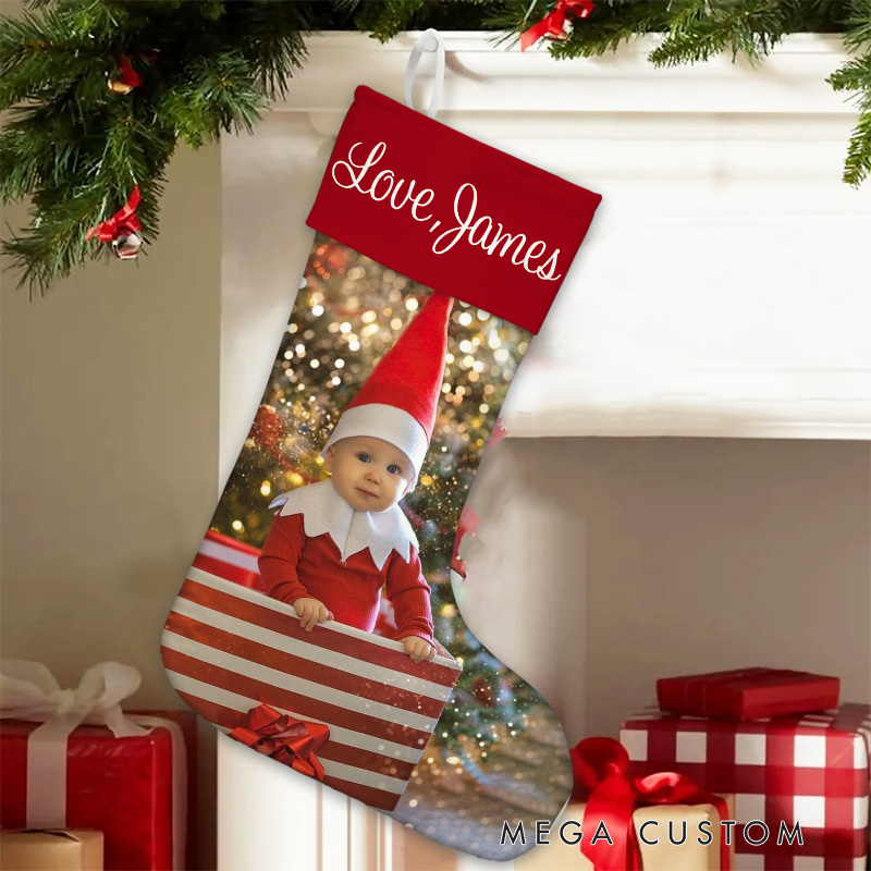 Personalized Cute Christmas Stocking with Photo and Name Christmas Tree Decoration Gift for Kids Family