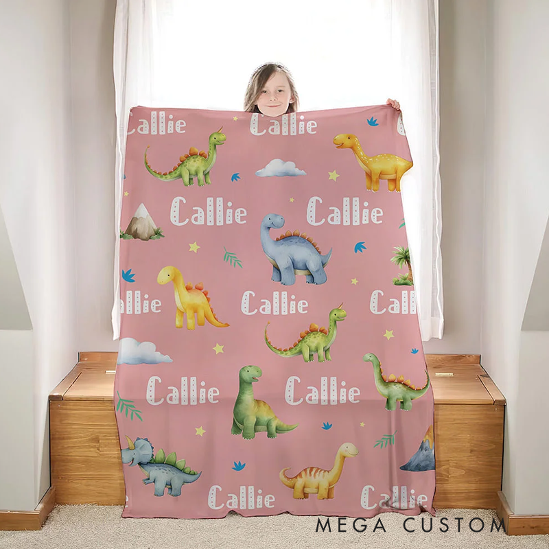 Personalized Dinosaur Themed Soft Throw Blanket with Name Birthday Baby Shower Back To School Gift for Boys Girls