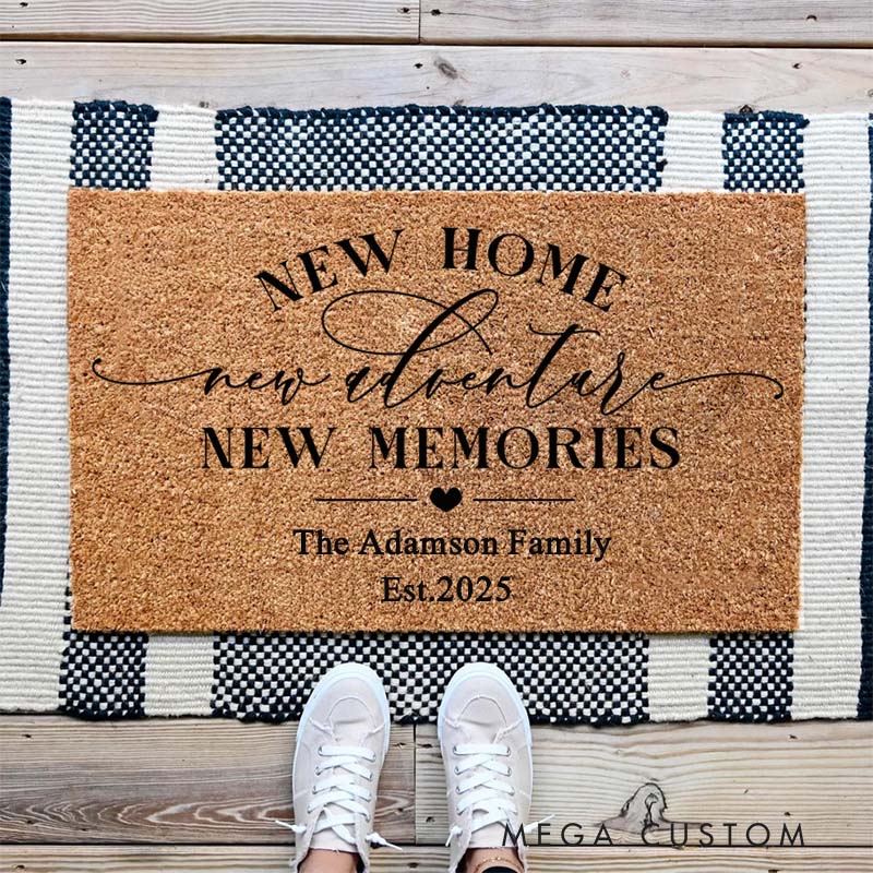 Personalized Doormat New Home Doormat New Adventure New Memories Design Custom Family Name Housewarming Gift Welcome Mat Indoor Outdoor Home Decor Rug