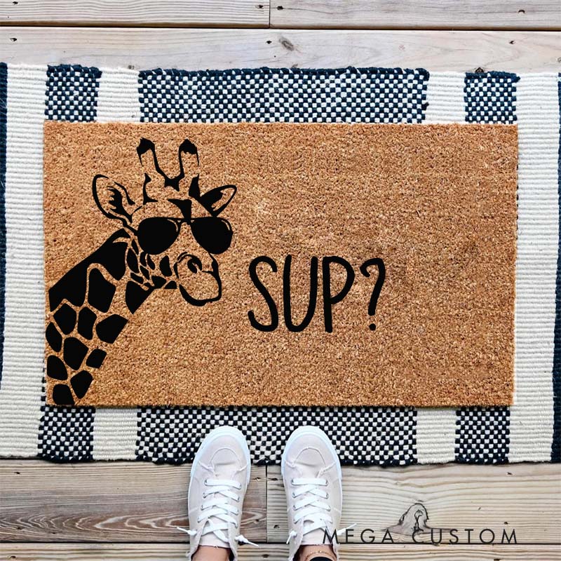 Personalized Home Doormat Welcome Front Doormat Custom Quirky Giraffe Doormat Housewarming Gifts Welcome Mat for Home Closing Gift New Home Gift