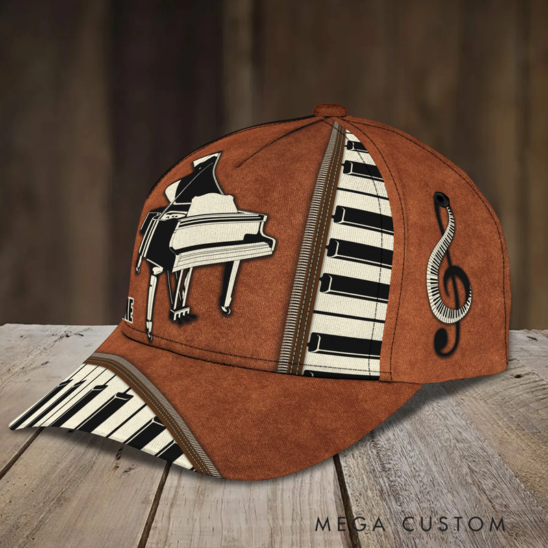 Personalized Name 3D Print Baseball Cap With Adjustable Snap for Music Lover Perfect Music Lovers Piano Lovers Custom Gift Hat