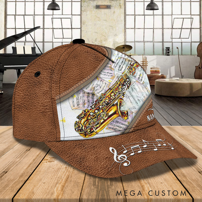 Personalized Name 3D Print Baseball Cap With Adjustable Snap for Music Lover Perfect Music Lovers Saxophone Lovers Custom Gift Hat
