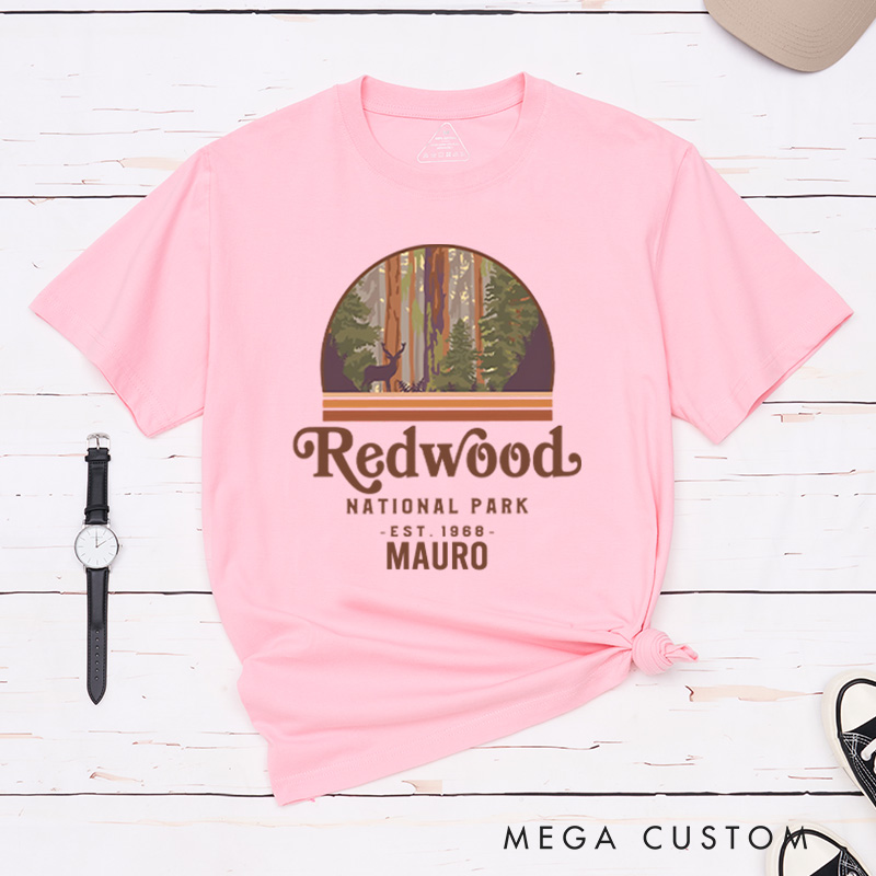 Personalized Redwood National Park T-Shirt Retro Camping Hiking Travel Shirt Gift for Nature Outdoors