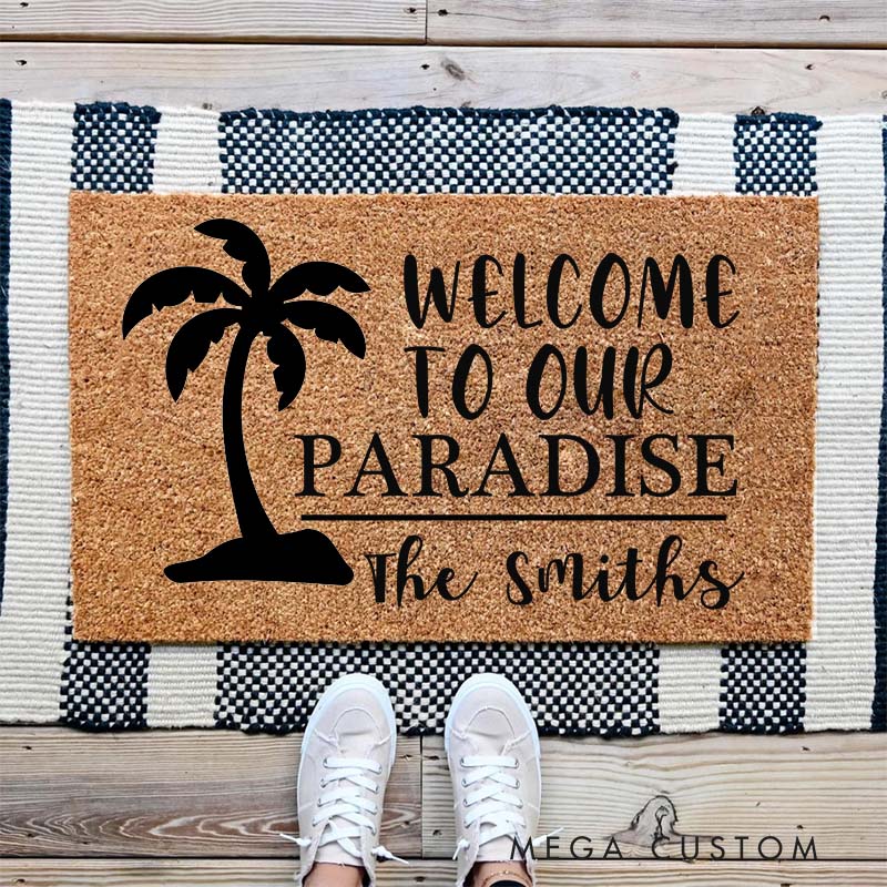 Personalized Tropical Paradise Doormat New Home Gift Housewarming Wedding Gift for Couples First Home Gifts Christmas Gift for Family