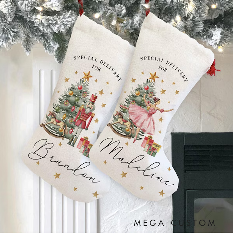 [Copy]Personalized Christmas Santa Stocking Christmas Nutcracker Ballerina Reindeer Stocking for Christmas Special Delivery Stocking