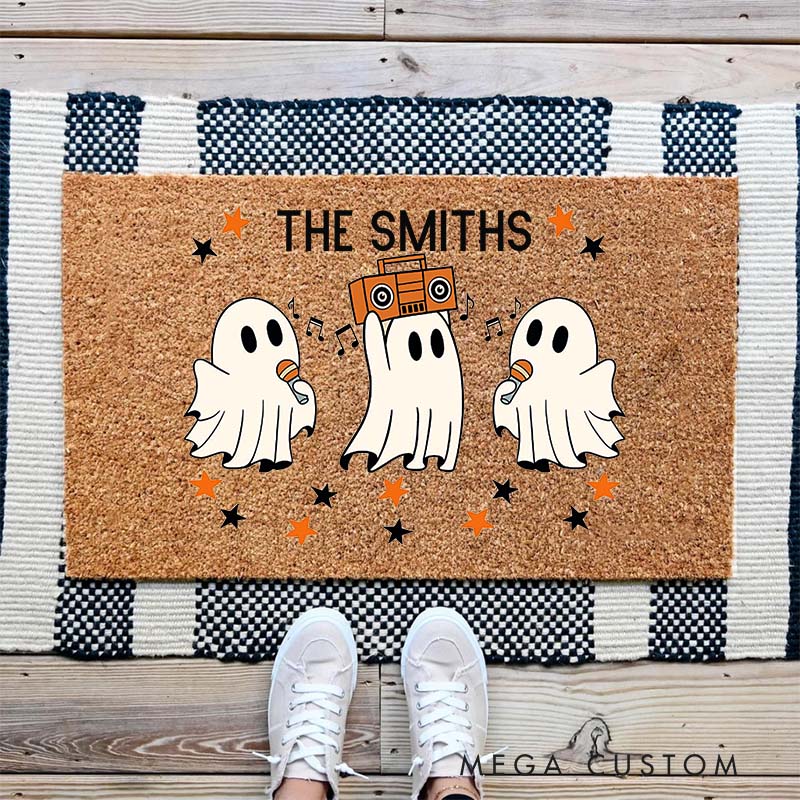 Personalized Spooky Fun Ghost Doormat a Playful and Personalized Housewarming Gift for Halloween Enthusiasts Halloween Welcome Front Doormat