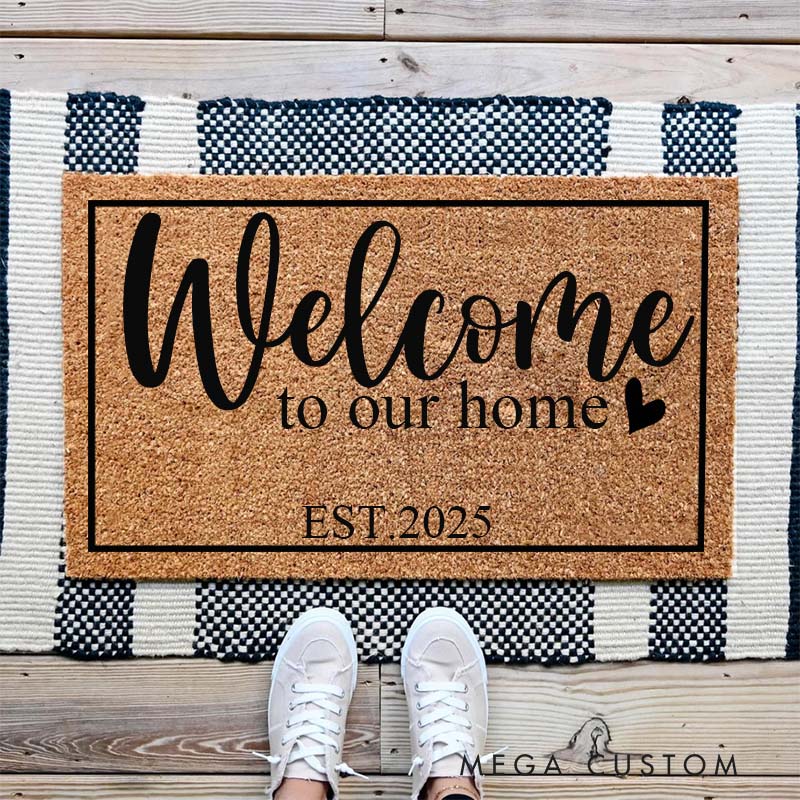 Personalized Welcome to Our Home Doormat Custom Home Doormat Housewarming Gifts First Home Couple Gift Welcome Mat for Home Closing Gift New Home Gift