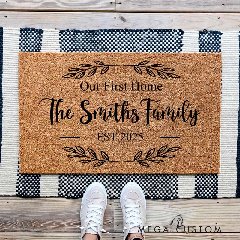 Personalized First Home Doormat Custom Welcome Front Doormat Housewarming Gifts First Home Couple Gift Welcome Mat for Home Closing Gift New Home Gift