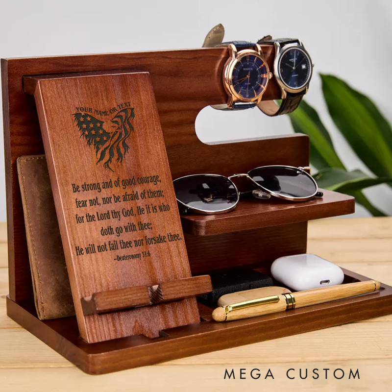 Personalized Police Officer Wooden Docking Station Custom Engraved Organizer with Bible Verse Gift for Police