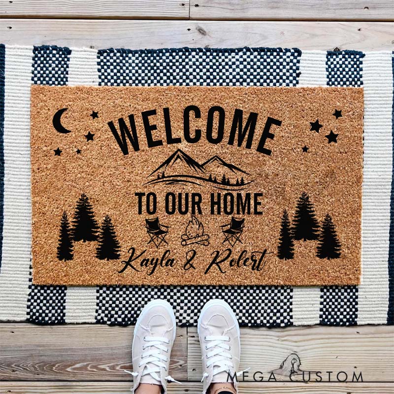 Personalized Welcome Campfire Doormat Housewarming Gift for Nature Enthusiasts First Home Couple Gift Welcome Mat for Home Closing Gift New Home Gift