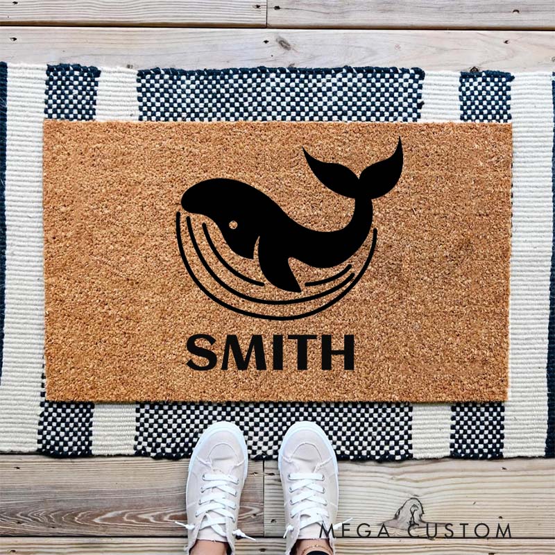 Personalized Whale Doormat Home Doormat Custom Welcome Front Doormat Housewarming Gifts for Coastal inspired Homes