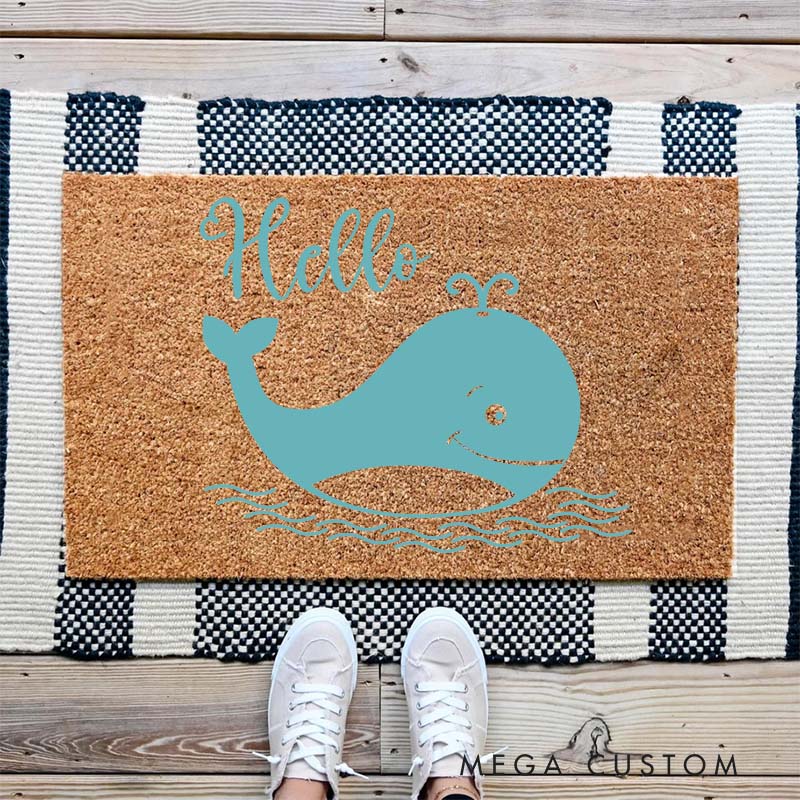 Personalized Whale Hello Doormat Home Doormat Custom Welcome Front Doormat Housewarming Gifts Welcome Mat for Home Closing Gift New Home Gift