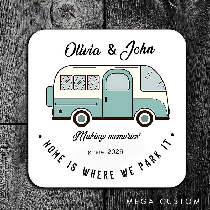 Personalised Camper Van Coaster Custom Camping Coaster Gift for Outdoor Travel Lover