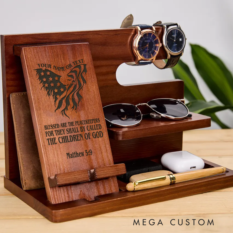 Personalized Police Officer Wooden Docking Station Custom Engraved with Bible Verse Gift for Police
