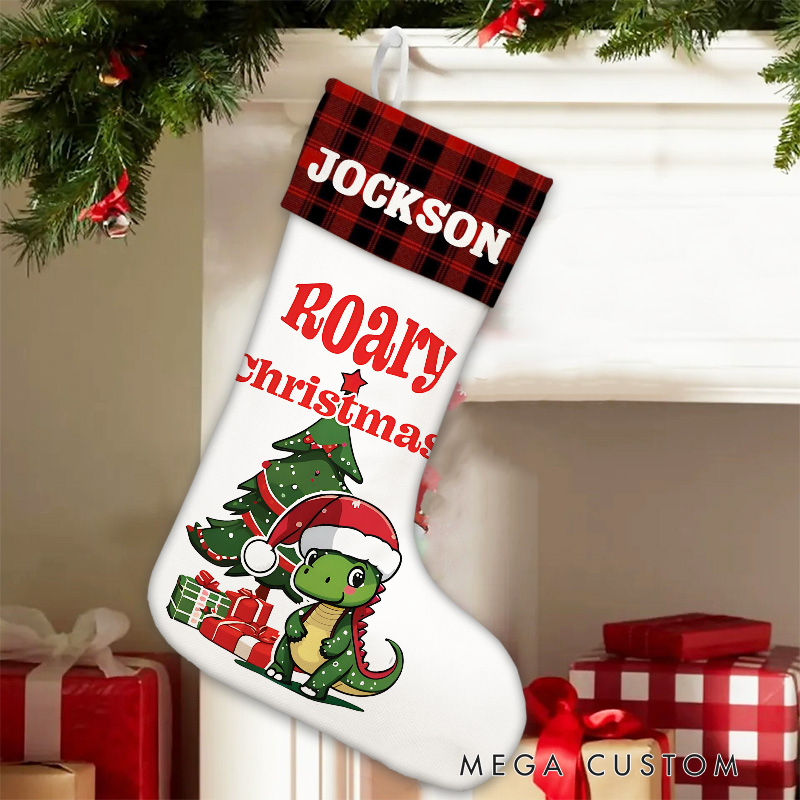 Personalized Dinosaur Roary Christmas Stocking with Custom Name for Fun and Festive Holiday Cheer