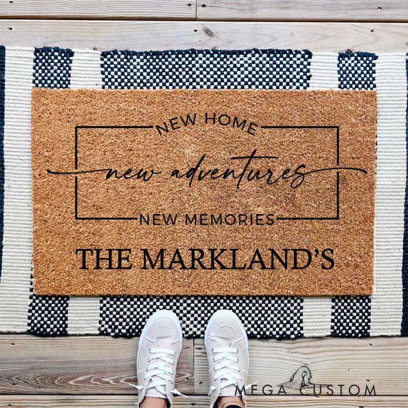 Personalized New Home Doormat New Adventures New Memories Design Custom Family Name Housewarming Gift Home Decor Front Door Rug